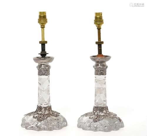 A Pair of Victorian Silver-Mounted Cut-Glass Candlesticks, b...