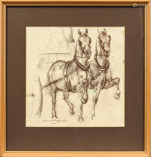 Raoul Millais (1901-1999) ARRHarnessed horses pulling a carr...