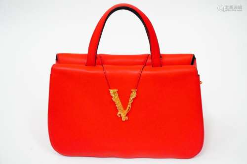 Versace Red Leather Virtus Tote/Shoulder Bag