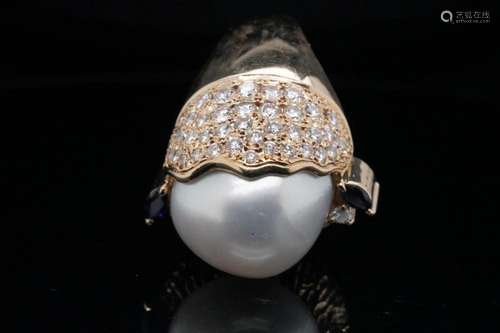 16mm Baroque Pearl, 1.15ctw Diamond and 18K Ring