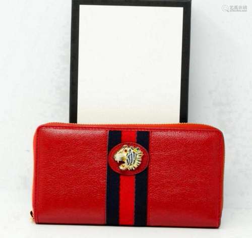 Gucci Cerise Leather Rajah Zip Around Wallet New