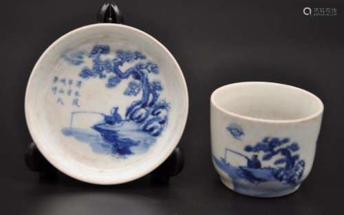 Vietnamese Blue & White Porcelain Tea Cup & Saucer