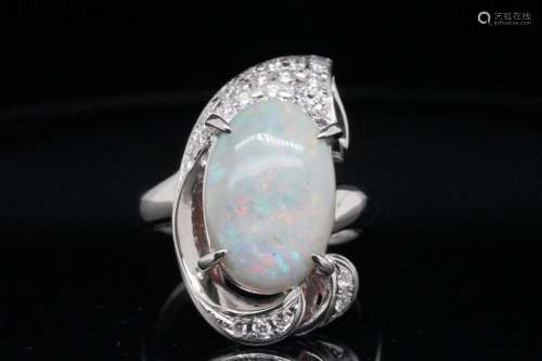 5.10ct Opal, 0.25ctw Diamond and Platinum Ring