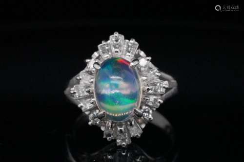 2.30ct Opal, 0.70ctw Diamond and Solid Platinum Ring