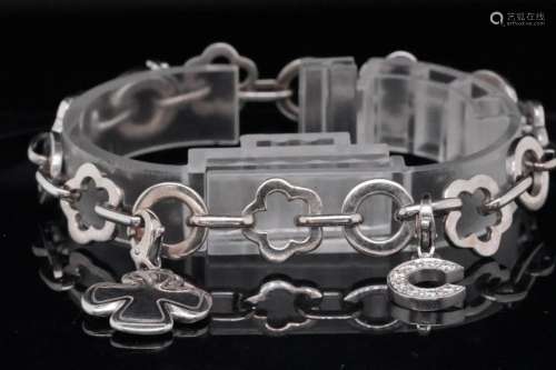 Chanel 18K White Gold Camellia Bracelet W/Diamonds