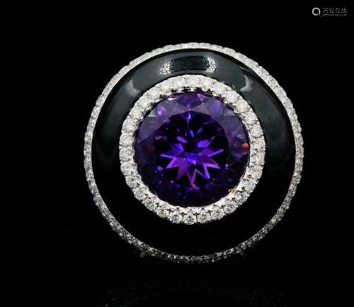 9.50ct Amethyst, 2.75ctw Diamond 18K Ring W/Enamel