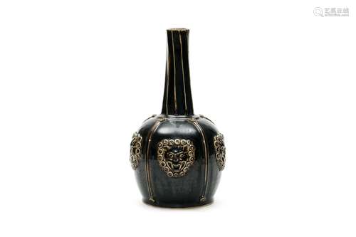 A Black Glazed Beasts Long Neck Vase