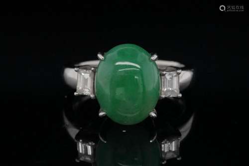 5.50ct Jade, 0.40ctw Diamond and Platinum Ring