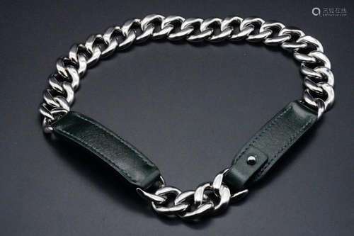 Hermes Leather and Silver-Tone Chain Dog Collar