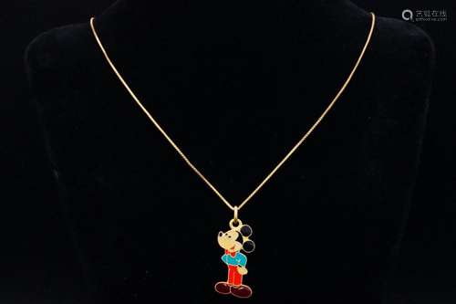 Italian Vintage 18K and Enamel Mickey Mouse Necklace