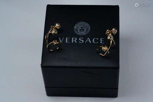 Versace Gold Tone Medusa Head Ear Jacket Earrings