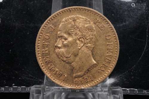 1884 Italy King Umberto I 20 Lire Gold Coin