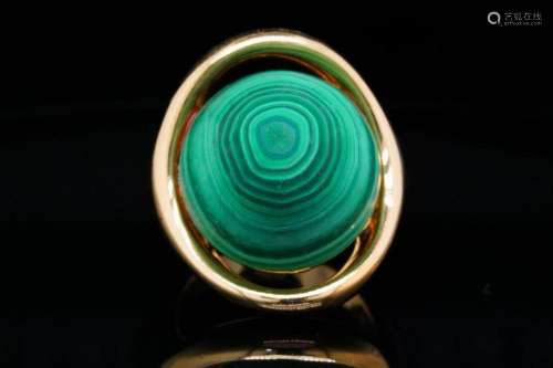 17mm Malachite and Solid 18K Yellow Gold Ring