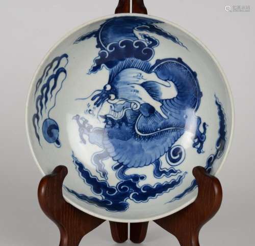 Qing Dynasty Blue Underglazed Porcelain Soup Bowl