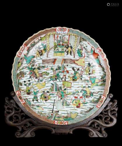 Qing Dynasty Famille Rose Porcelain Charger W/Battle Scene