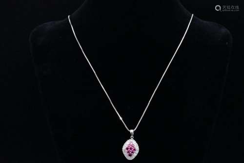 1.00ctw Diamond, 0.60ctw Ruby and 14K Necklace