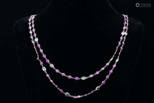 10.00ctw Ruby, 4.50ctw White Topaz and 14K Necklace