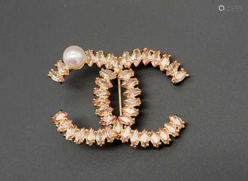7.5mm Genuine Pearl and Pave Crystal Fashion Brooch