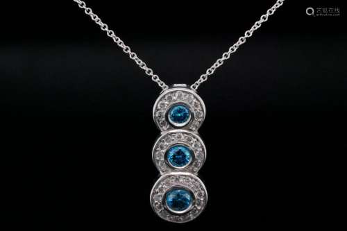 1.00ctw Blue & White Diamond 14K White Gold Necklace