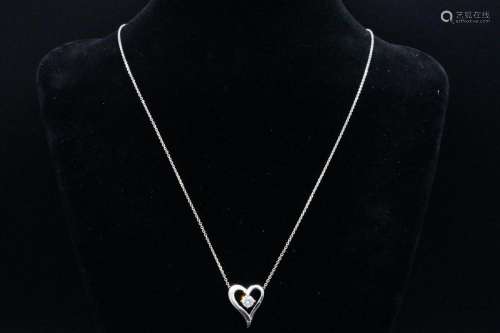 14K White Gold and 0.25ct Diamond 16" Heart Necklace