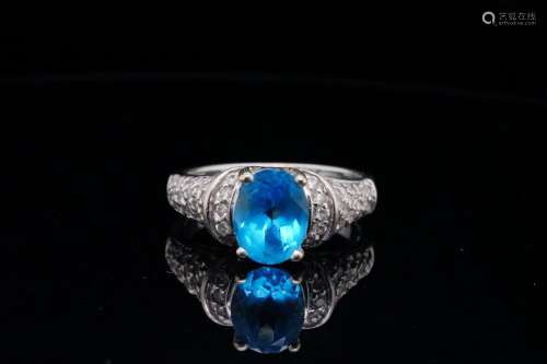 1.50ct Blue Topaz, 0.50ctw Diamond 14K Ring