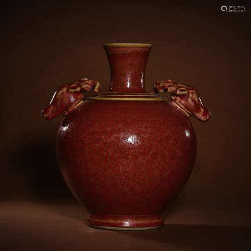 Red glazed beast head vase from the Qing Dynasty