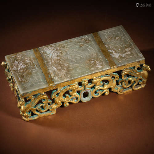 Han dynasty bronze gilt jade pillow