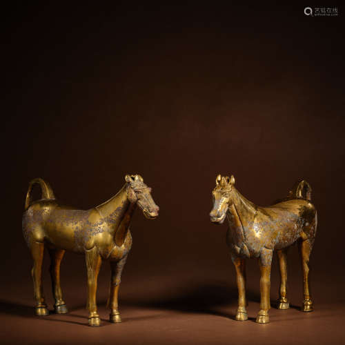 Tang Dynasty bronze gilt horse