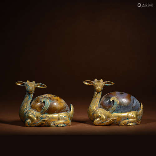 Han Dynasty agate bronze gilt deer