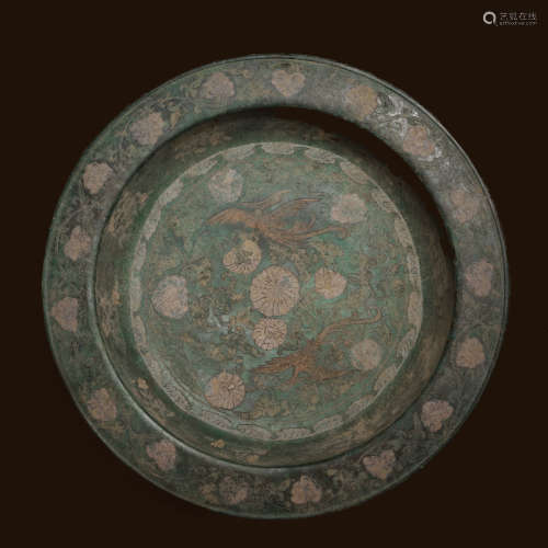 Yuan dynasty painted copper basin