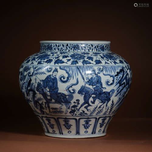 Qing Dynasty blue and white figure pot