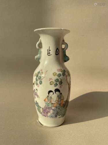 罗仲林民国粉彩人物瓶瓷器