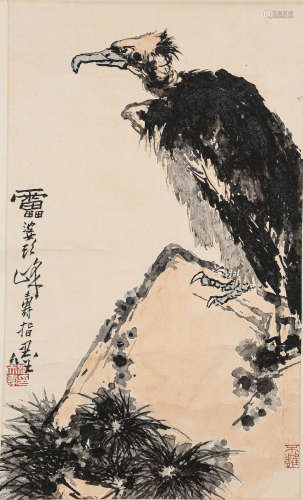 潘天寿雄鹰指画图（lot144-153为同一藏家藏）纸本立轴