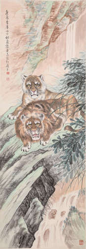 熊松泉双狮图（lot055-069为同一藏家藏）纸本立轴