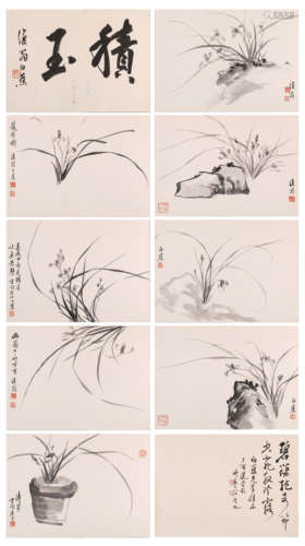 白蕉兰花图8画2字共十开（lot092-110为同一藏家藏）纸本册页