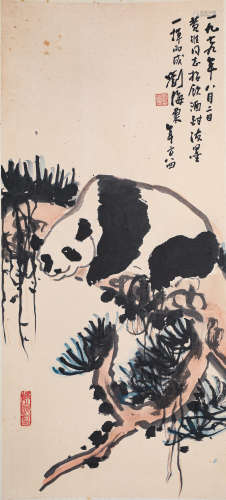 刘海粟熊猫（lot111-125为同一藏家藏）纸本立轴