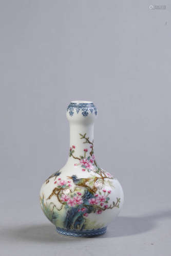 Falangcai Glad Flower and Bird Garlic-Head Vase