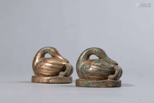 Pair of Gilt Bronze Duck-Form Paper Weights