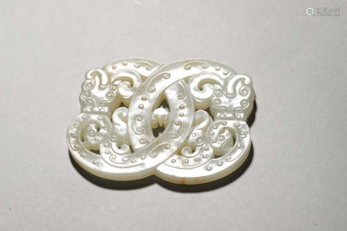 Carved White Jade Chilong Ornament