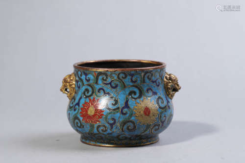 Cloisonne Enamel Floral Beast-Eared Censer