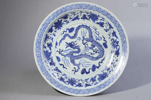 Blue and White Floral Plate