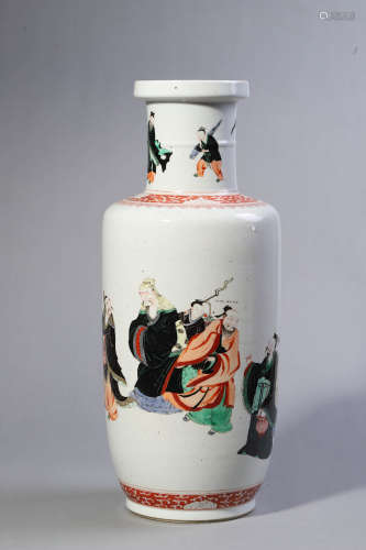 Wucai Glaze Figure Rouleau Vase