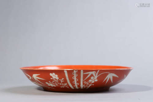 Coral-Red Glaze Bamboo Plate