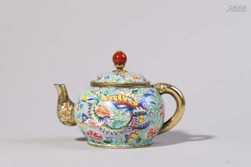 Enamel Bronze Phoenix Tea Pot