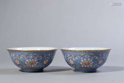 Pair of Famille Rose Floral Bowls