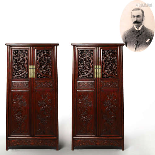Pair of Huanghuali Openwork Plum Blossom Cabinets