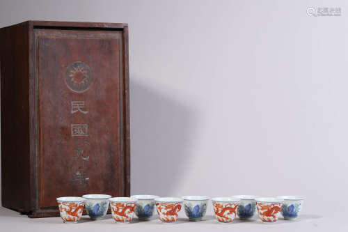 Set of Ten Painted Porcelain Cups
