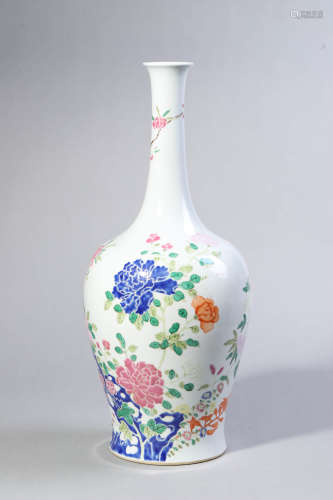 Famille Rose Floral Bottle Vase