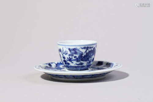 Blue and White Dragon Cup and Cup Stand