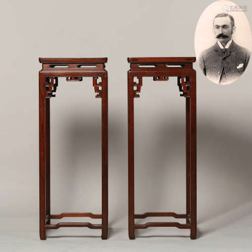Pair of Chinese Huanghuali Flower Corner Tables